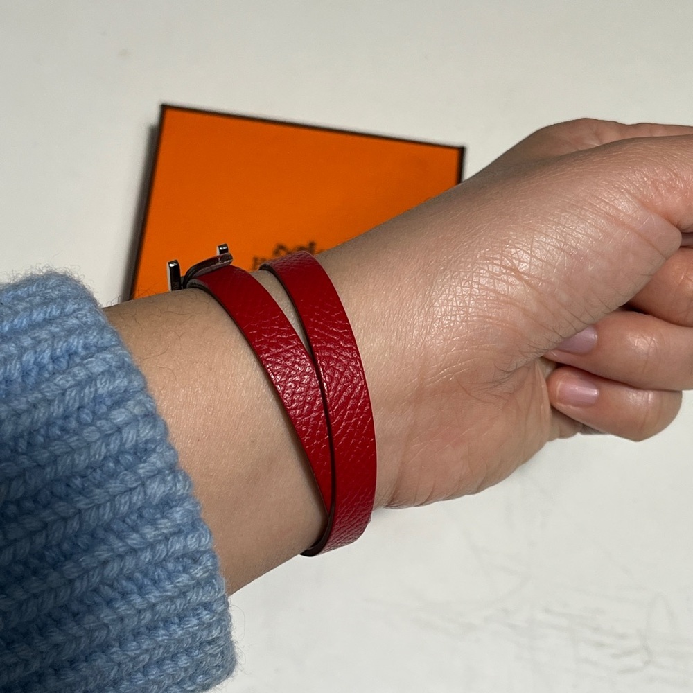 Hermes Burgundy Leather Belt With Silver Buckle View 6